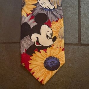 Disney Tie with Sunflower & Mickey Motif - Red, Yellow, Blue